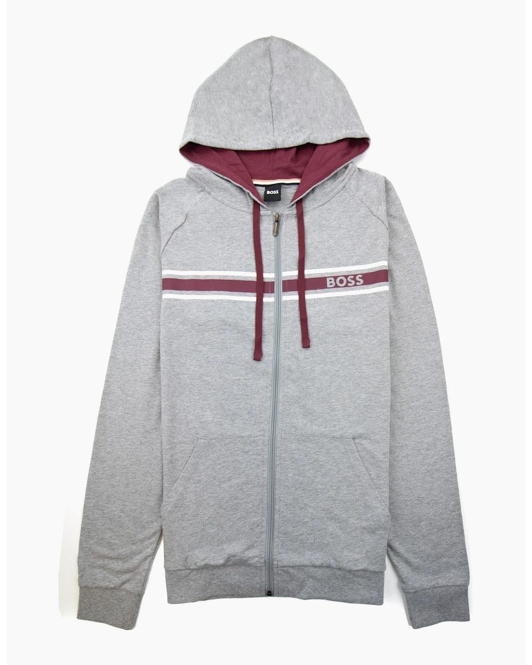 Boss Gray Authentic Stripe Logo Zip Up Hoody 033 for men