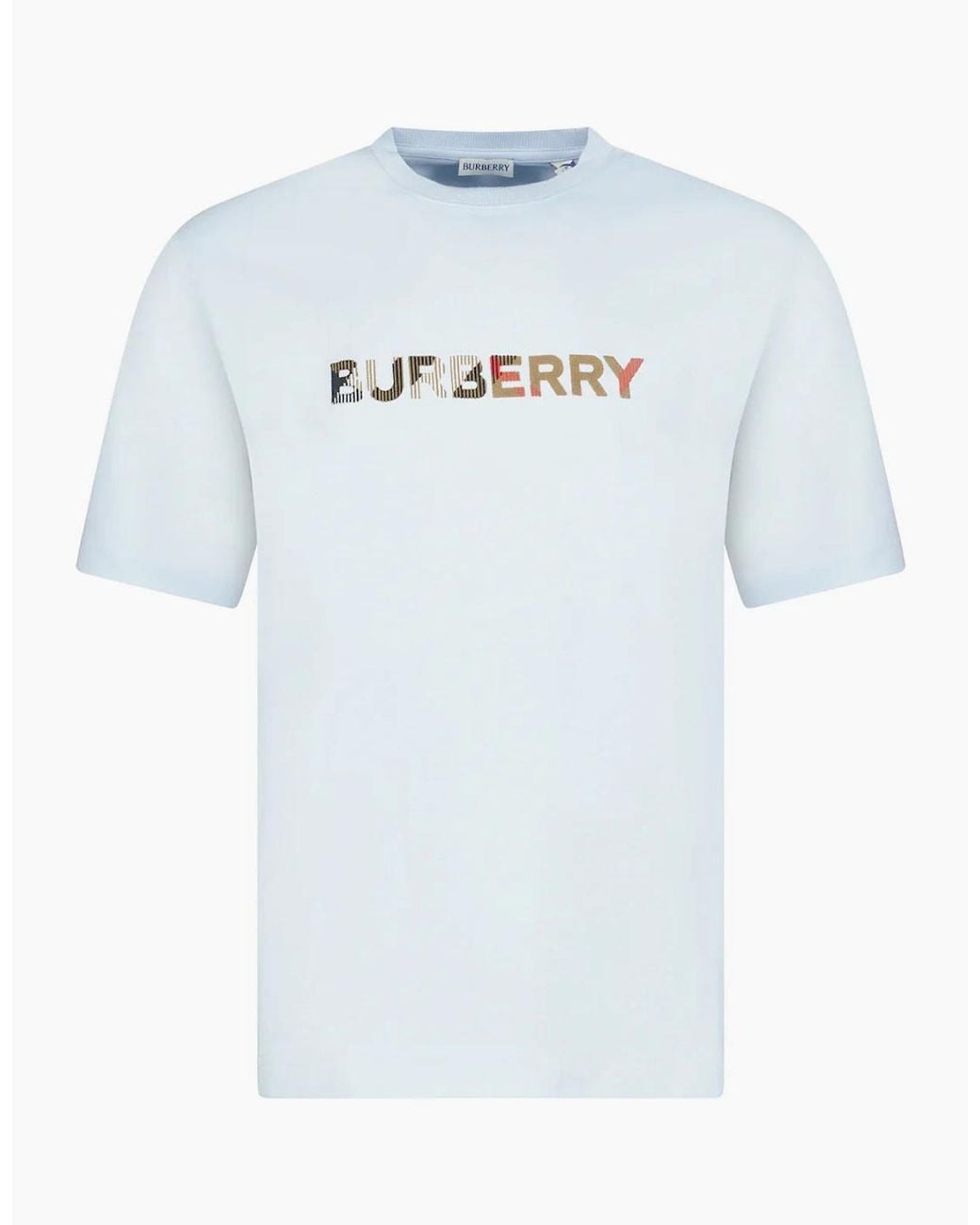 Burberry Blue Check Logo Embroidered T-Shirt Light for men