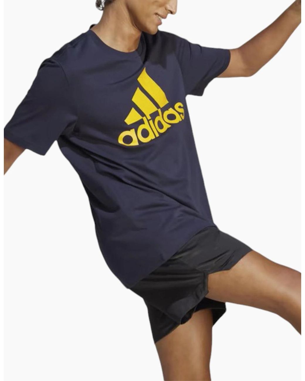 Adidas Blue T Shirts Short Sleeve Summer Printed Crew Neck Top Casual Cotton Tee for men