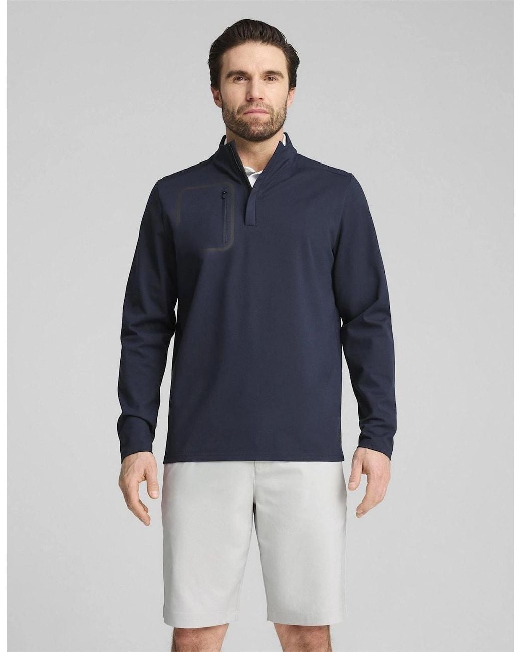 PUMA Blue Tech Chest Pocket Funnel Neck Long Sleeve Sweater for men