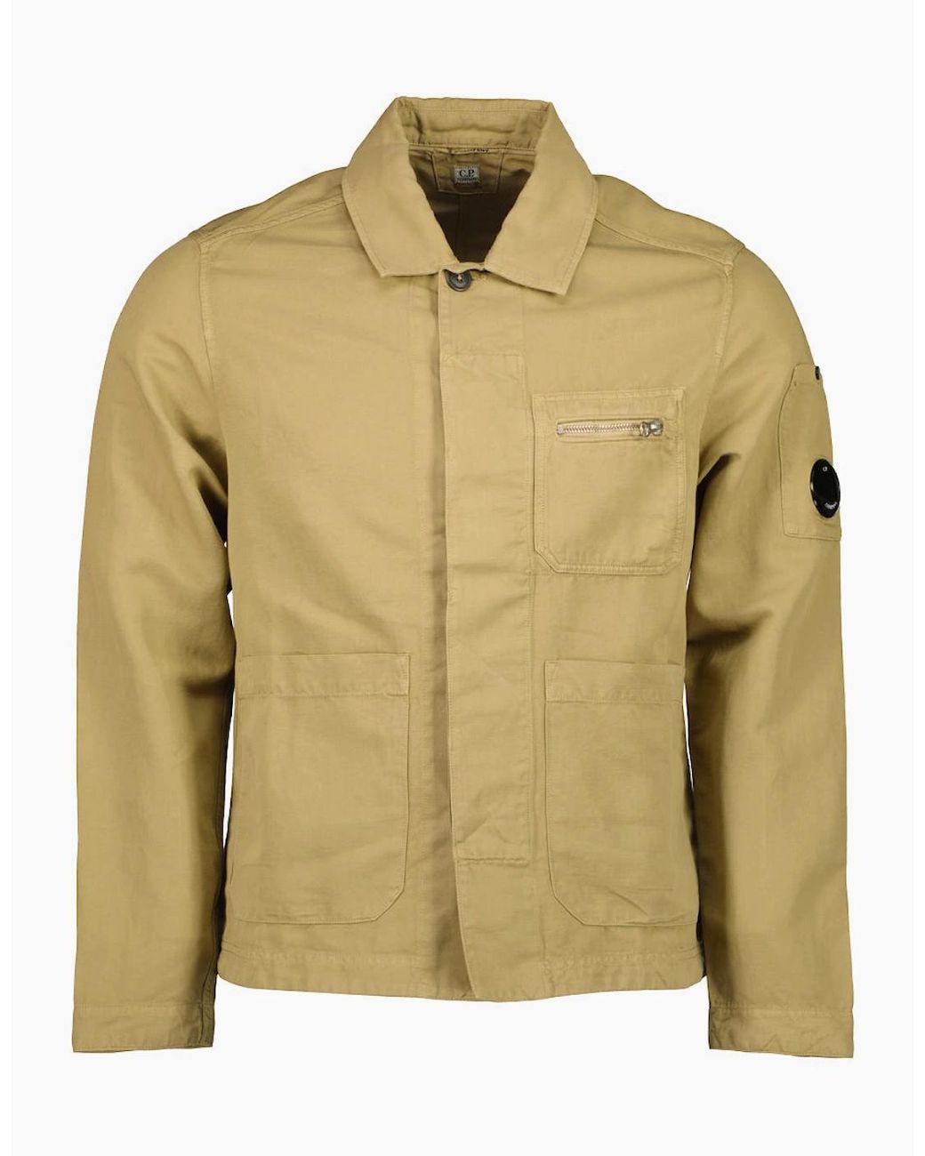 C P Company Green Cotton/Linen Lens Overshirt for men