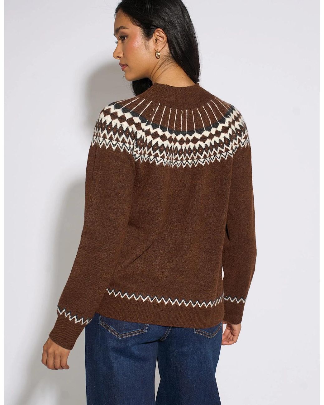 Gini London Brown Fair Isle Knit Jumper