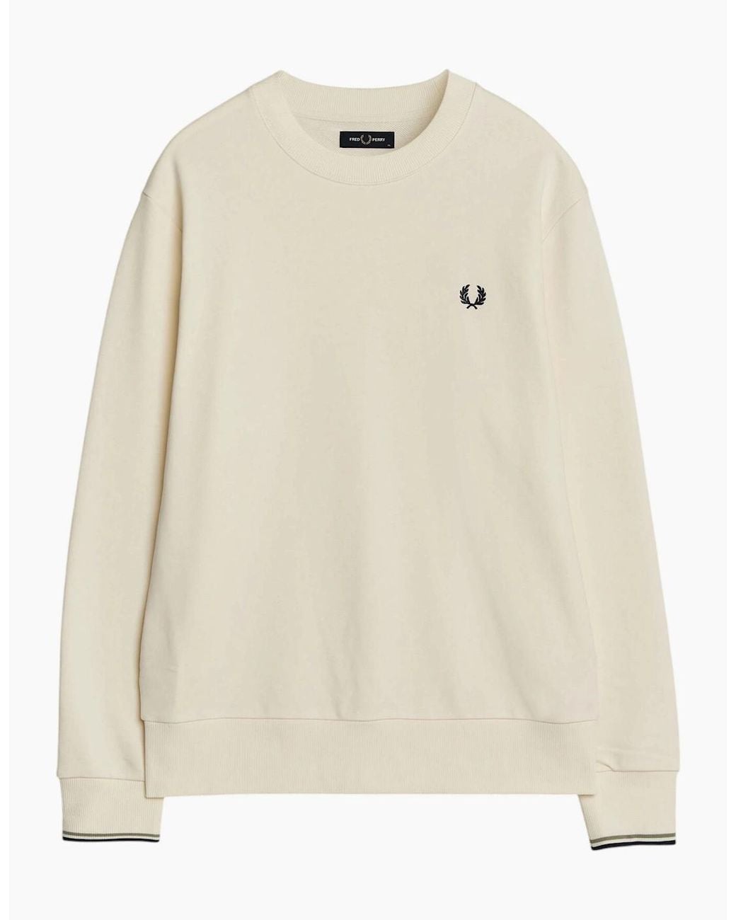 Fred Perry Natural Crew Neck Sweatshirt Embroidered Logo Pullover Cotton for men
