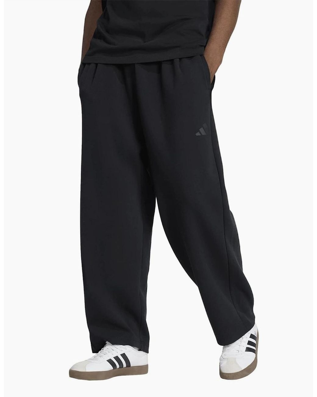 Adidas Black Solid Patterned Wide Fit Sweatpants for men