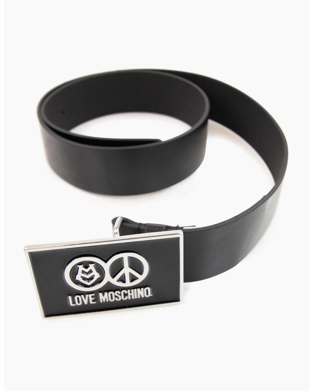 Love Moschino Black Gloss Peace Sign Buckle Belt 9902 for men