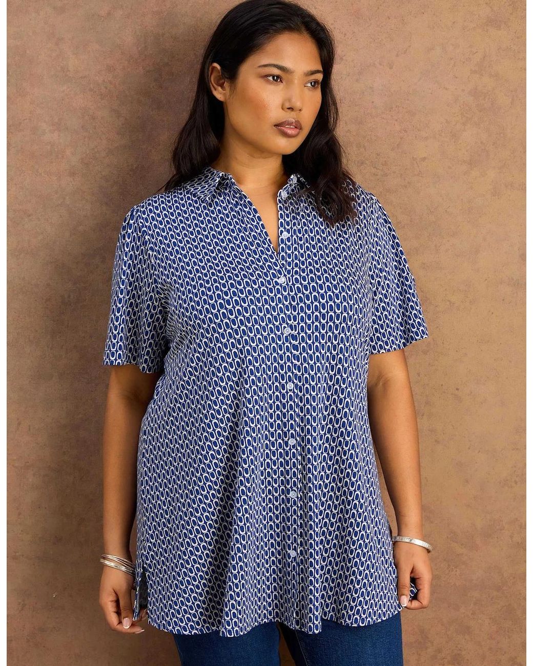 Live Unlimited London Blue Petite Geo Short Sleeve Jersey Shirt