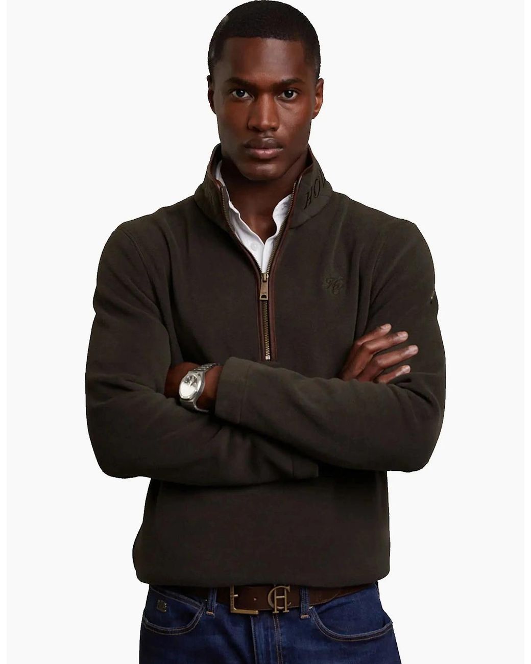 Holland Cooper Black Country Fleece Half Zip Khaki for men