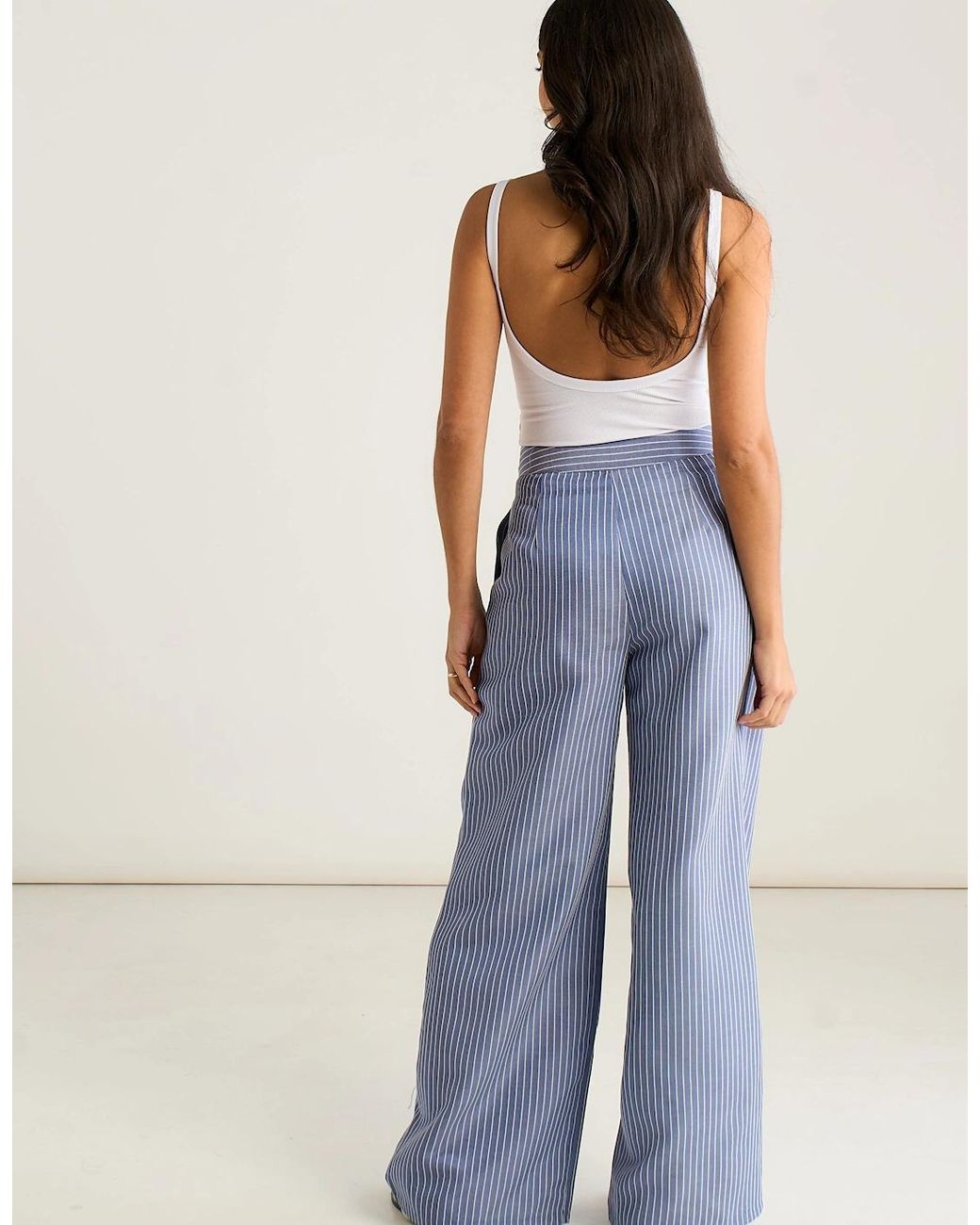 Gini London Blue Wide Leg Pleat Front Formal Trousers