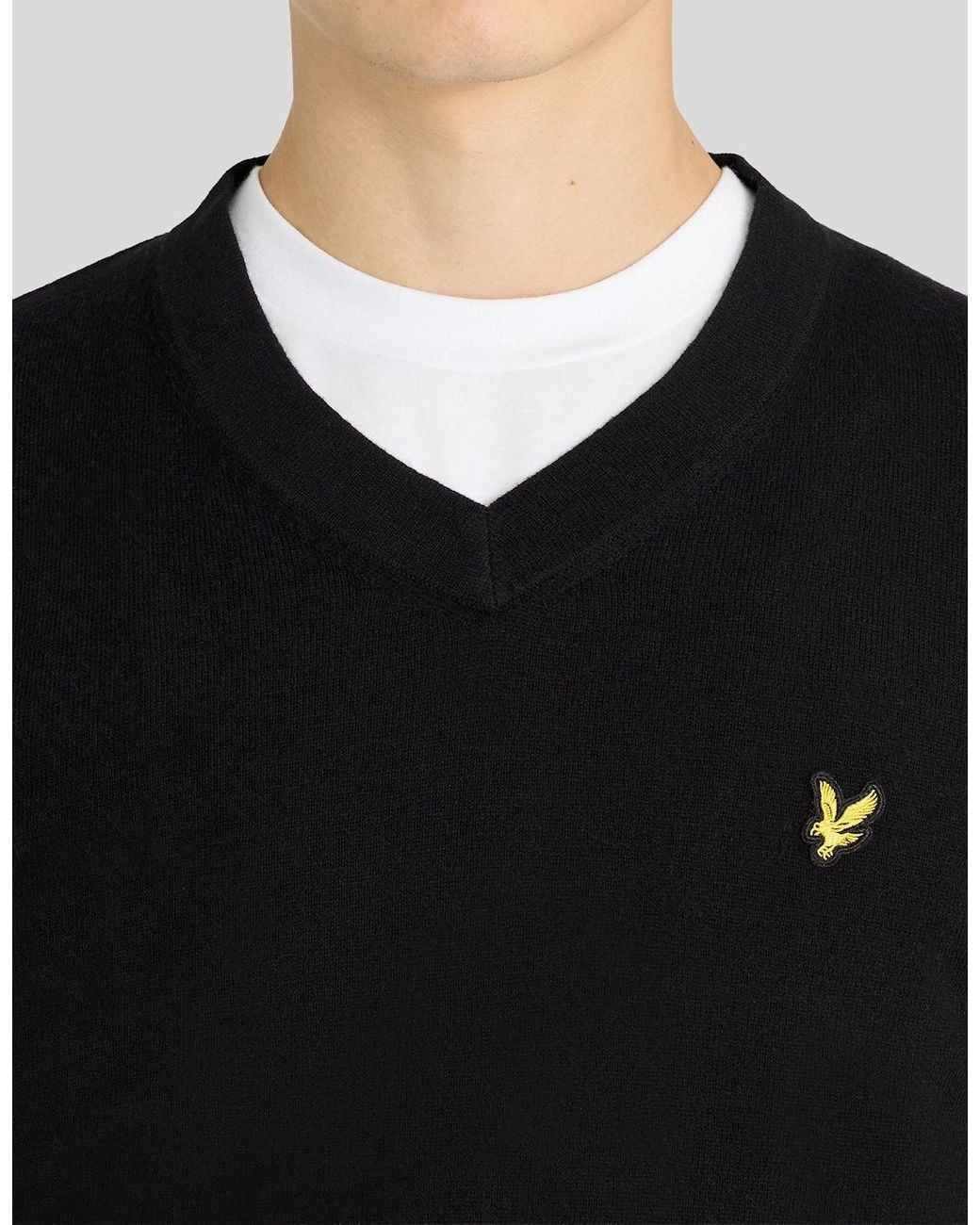 Lyle & Scott Black Cotton Merino V Neck Jumper for men
