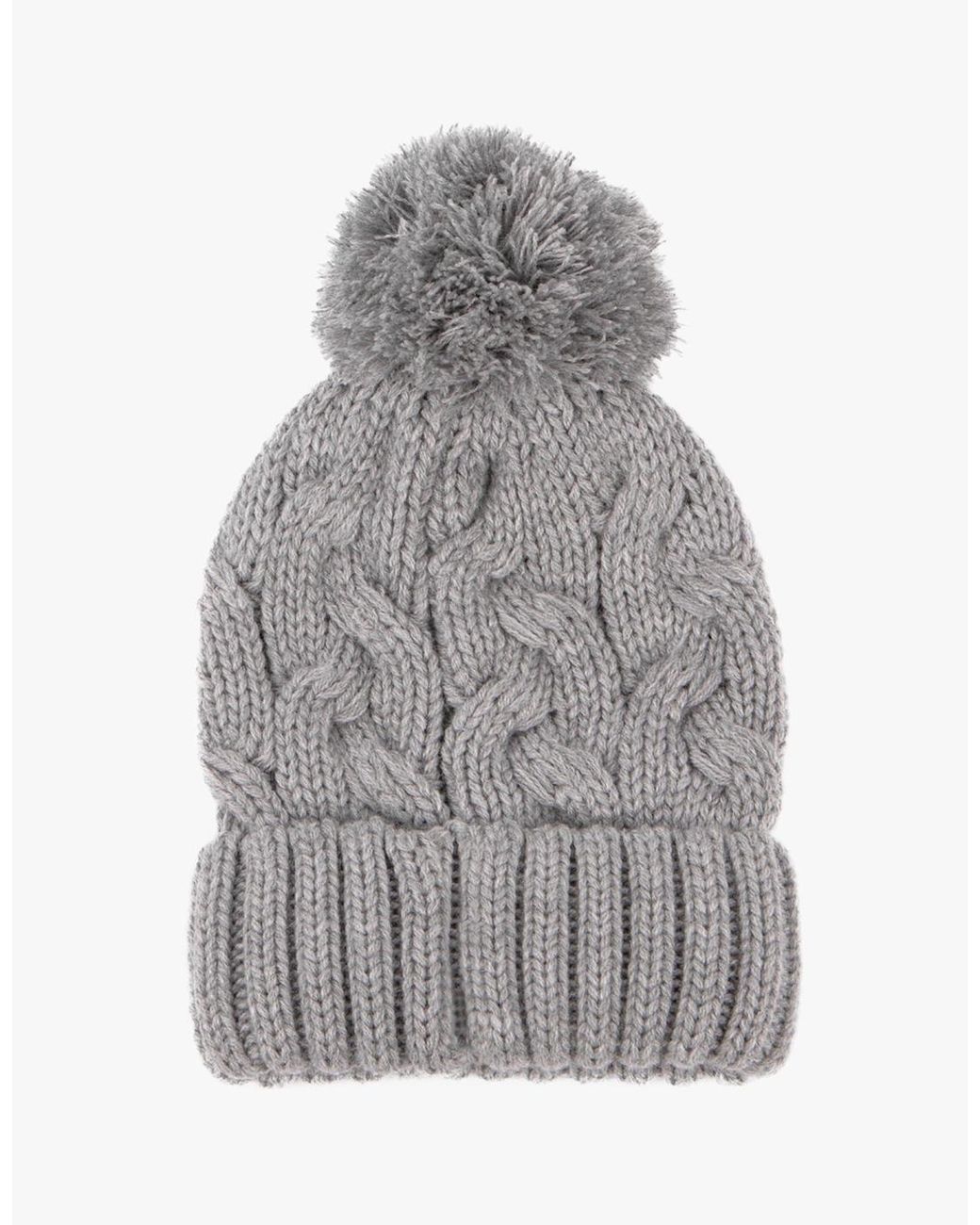 Totes Gray Cable Knit Hat With Pom Pom Bobble