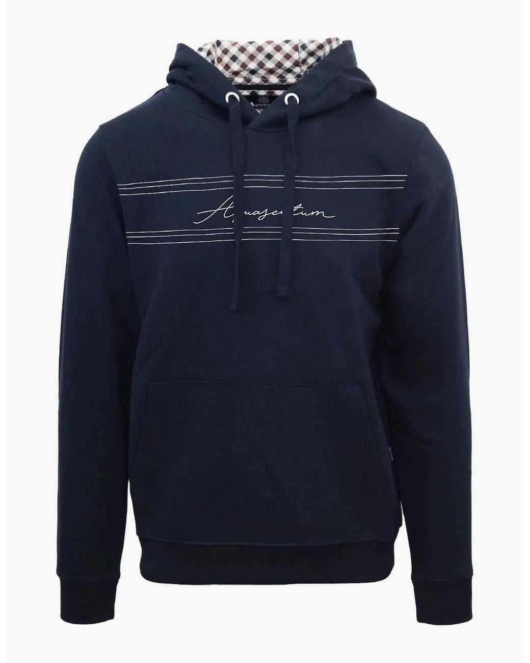 Aquascutum Blue Hooded Neck Signature Print Sweatshirt for men