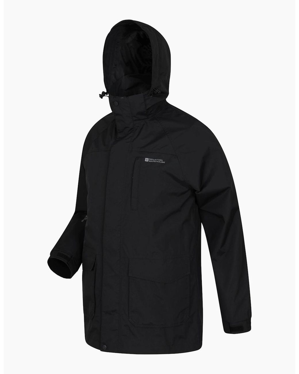 Mountain Warehouse Black Glacier Ii Long Waterproof Jacket for men