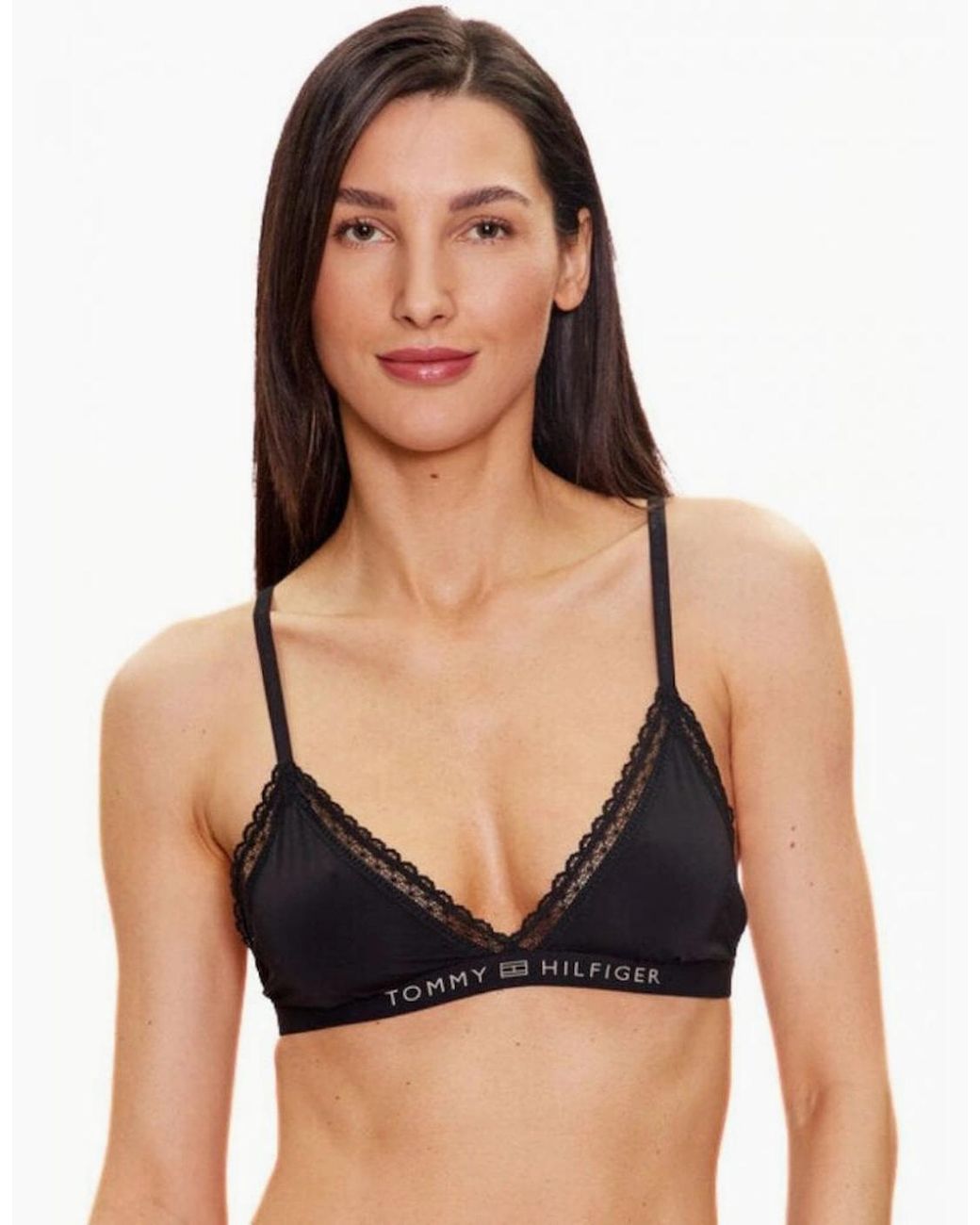 Tommy Hilfiger Black Th Tonal Logo Lace Unlined Triangle Bra