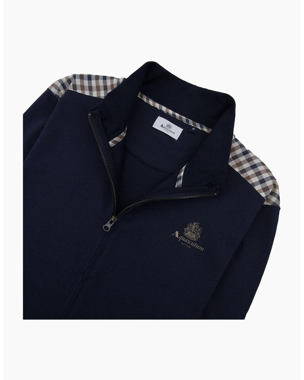 Aquascutum Blue Full Zip Club Check Mockneck Sweatshirt 11 for men