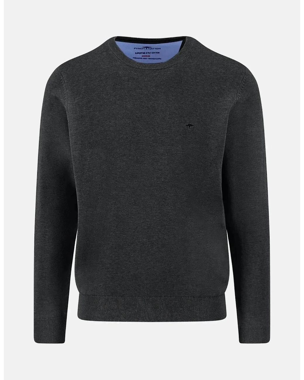 Fynch-Hatton Blue Fine Knit Cotton Crewneck for men