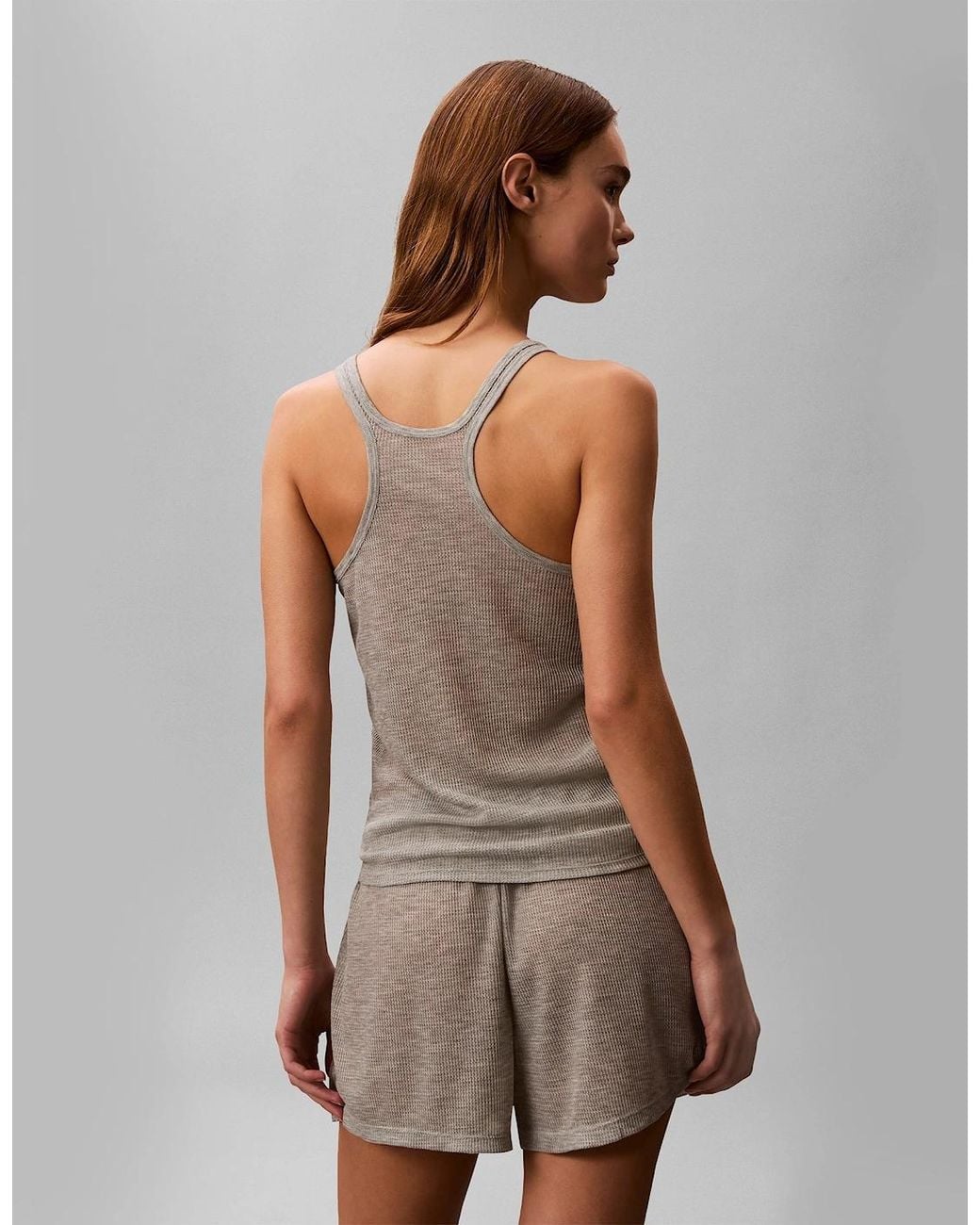Calvin Klein Gray Tissue Waffle Tank Loungewear Heather