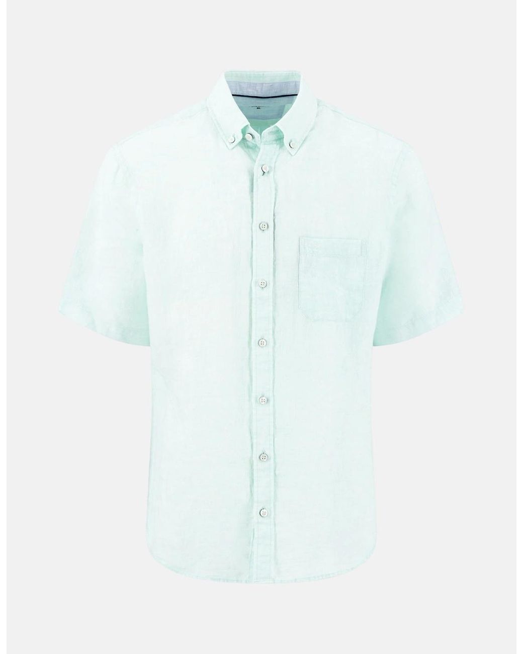 Fynch-Hatton Blue Premium Linen Button Down Short Sleeved Shirt Mint for men