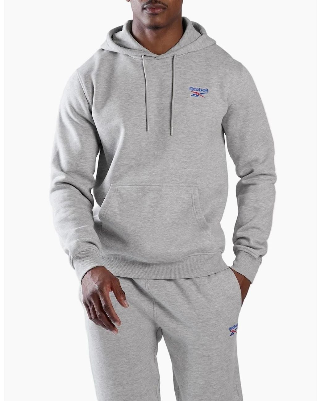 Reebok Gray Id 2-Col Logo Hoodie Cotton Hooded Sweatshirt for men