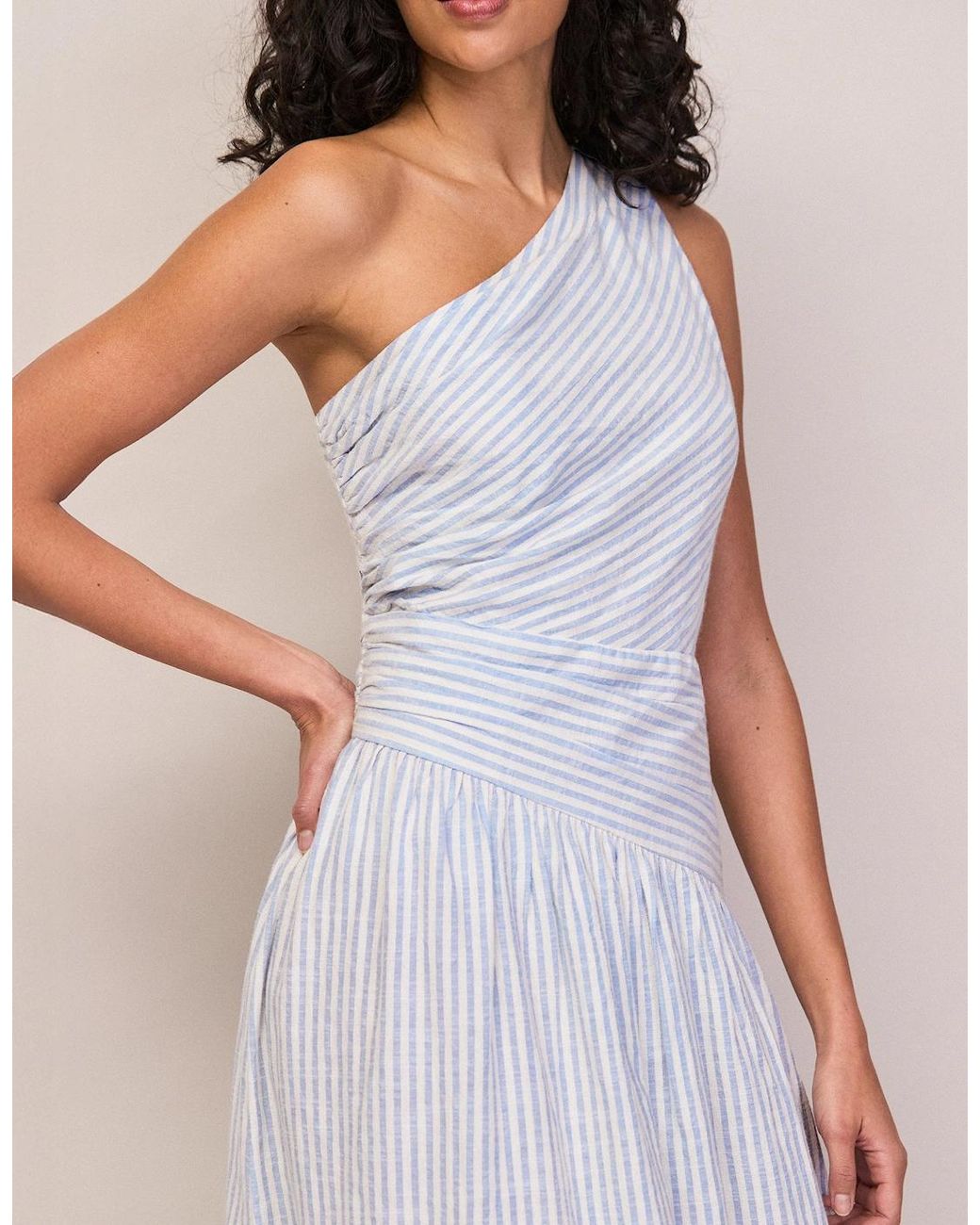 Ro&zo White And Stripe Cotton One Shoulder Dress