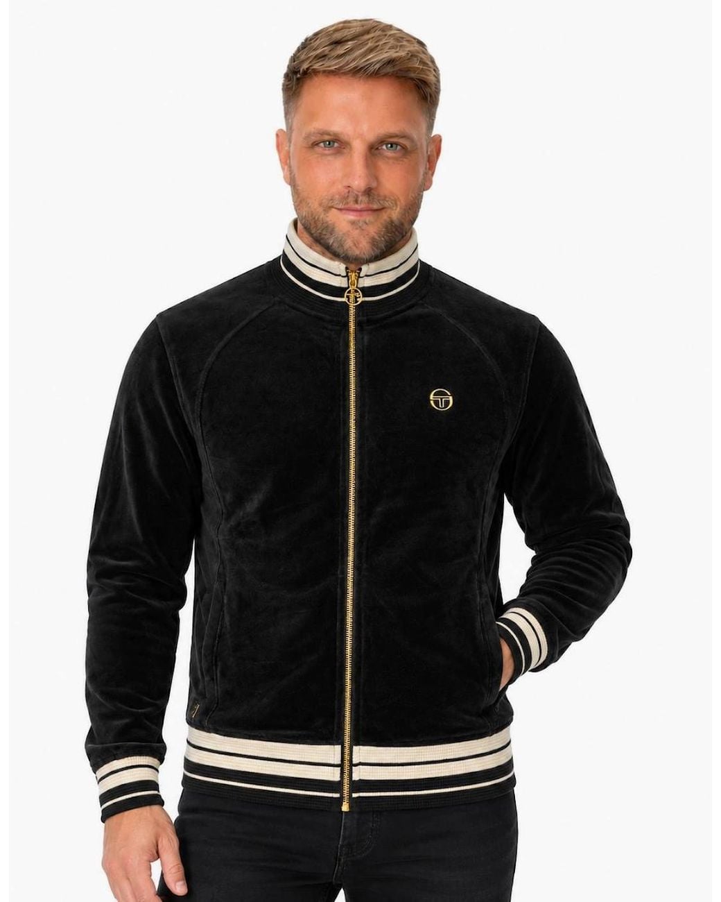Sergio Tacchini Black Lazzari Velour Track Top Jacket for men