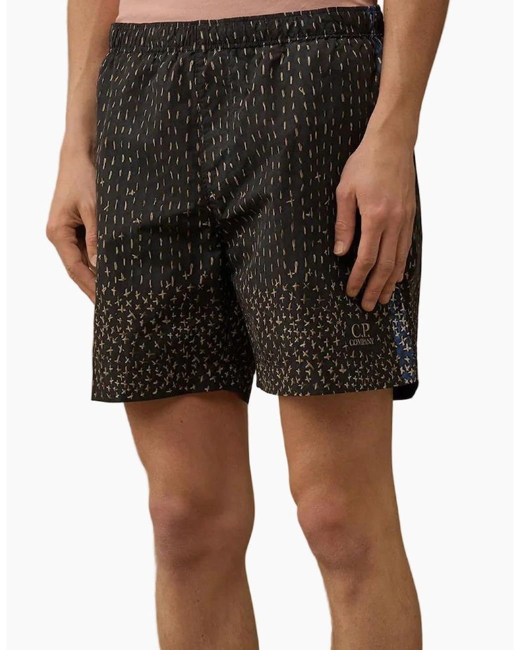 C P Company Black Flatt Nylon Sashiko Print Swim Shorts for men