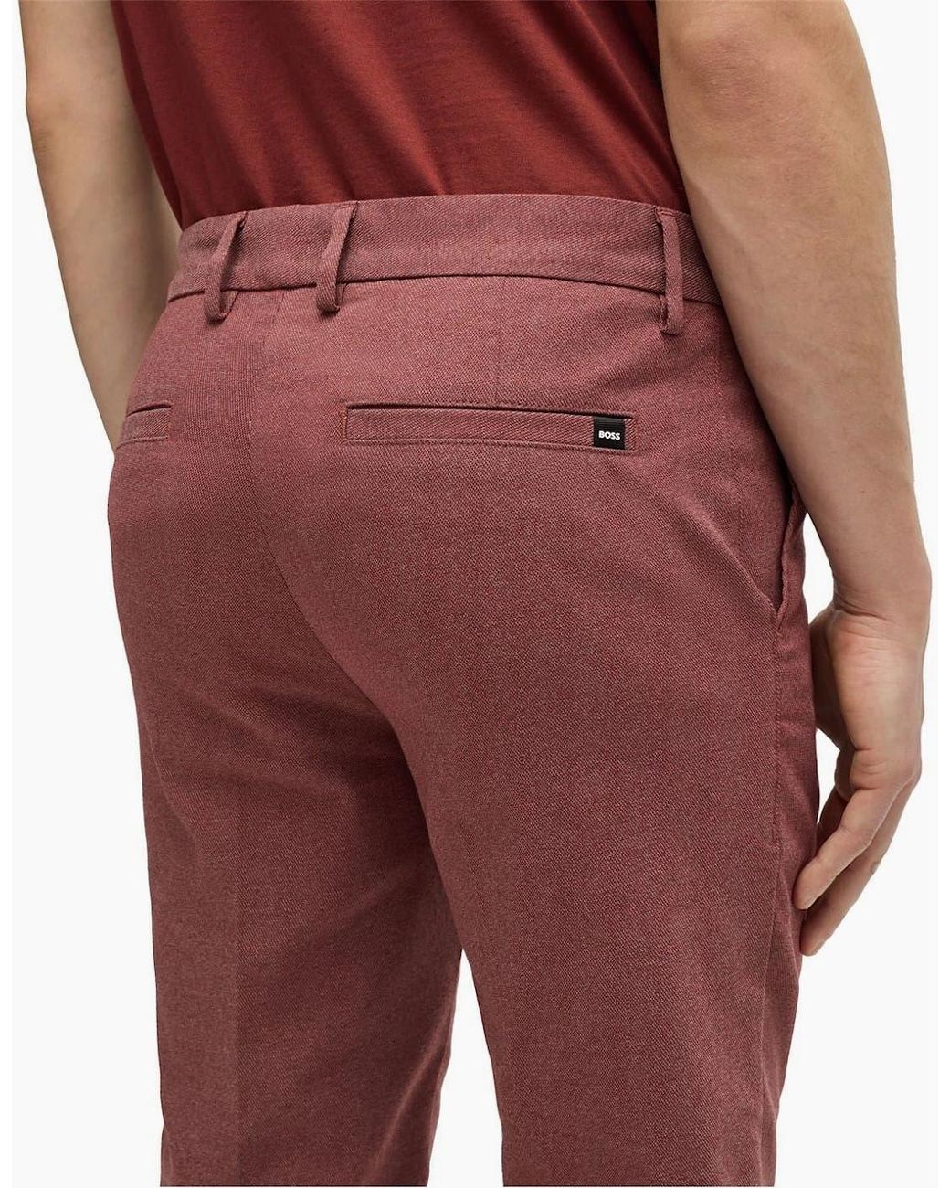 Boss Red Solid Patterned Straight Leg Trousers for men