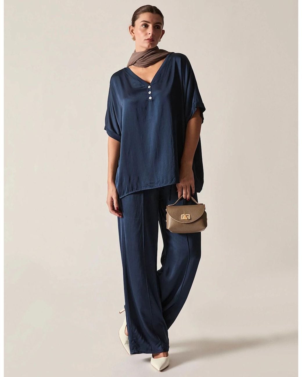 James Lakeland Blue Button Detail Relaxed Fit Top