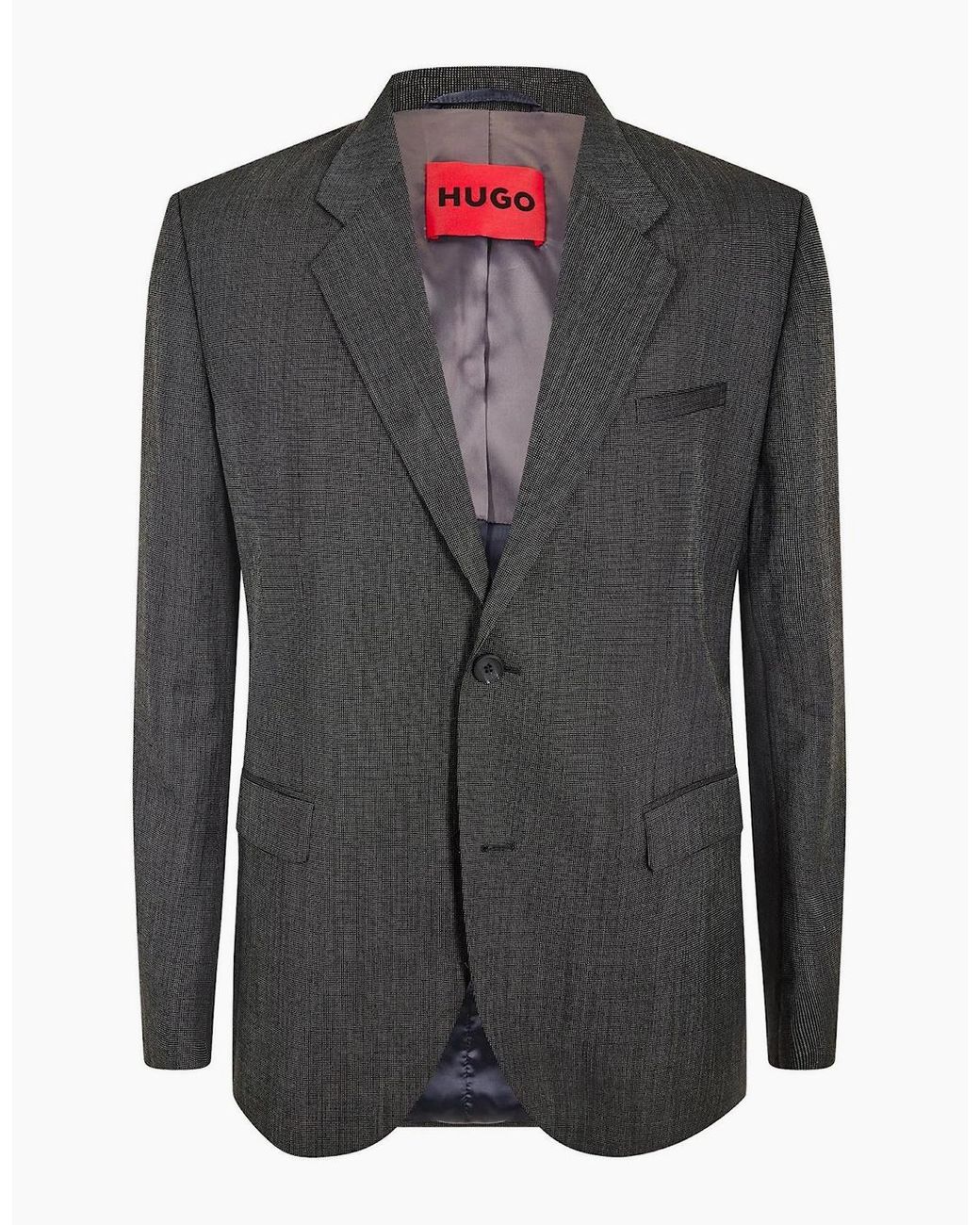 Boss Gray Solid Patterned Single Button Flap Pocket Blazer for men