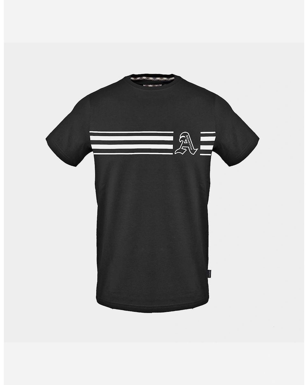 Aquascutum Black Lettering Graphic Crew Neck Short Sleeve Jersey T-Shirt for men