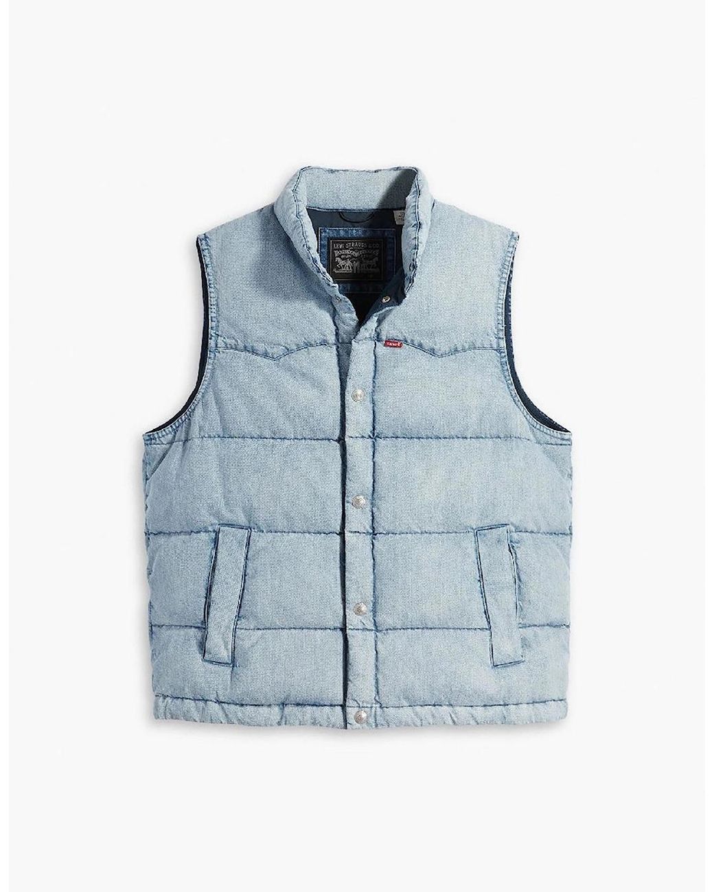 Levi's Blue Levi's Western Snap Button Puffer Gilet With Pockets for men