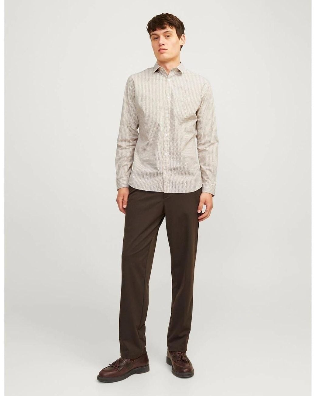Jack & Jones White Slim Fit Long Sleeve Shirt for men