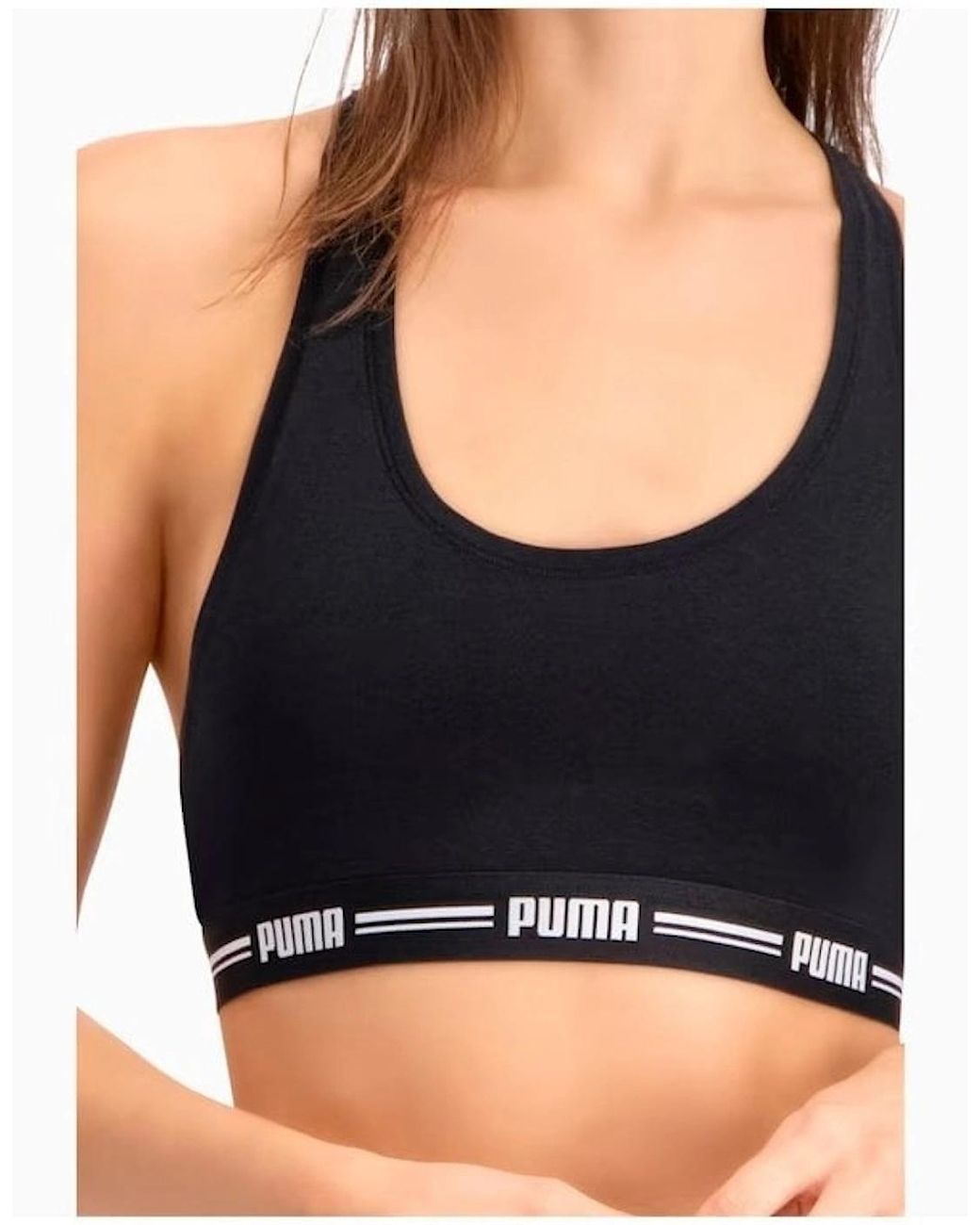 PUMA Black Striped Logo Racerback Bra Top