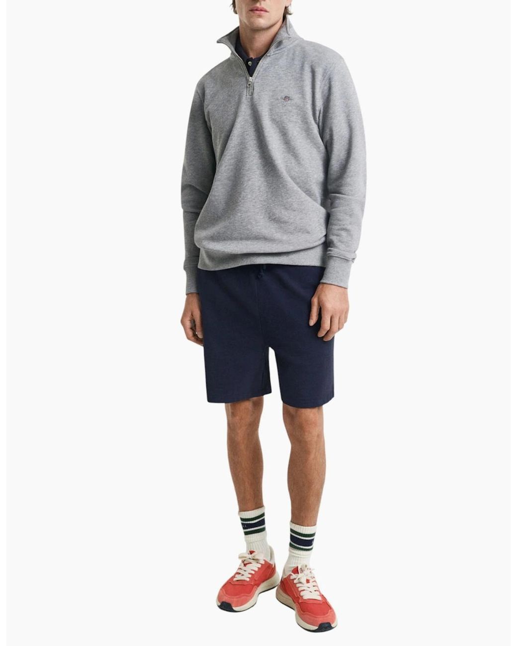 Gant Gray Sweatshirt Embroidered Shield Half Zip Pullover Winter Jumper for men
