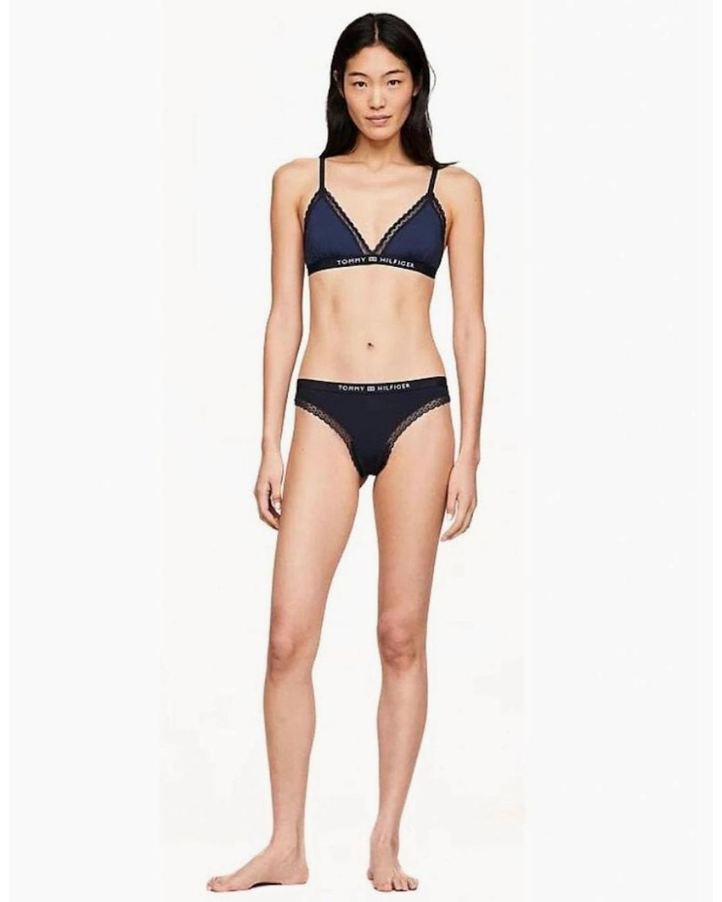 Tommy Hilfiger Blue Th Tonal Logo Lace Thong