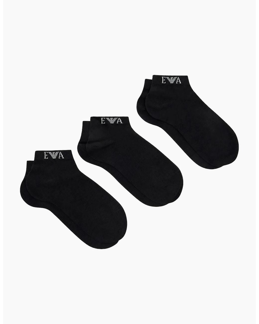 Emporio Armani Black Cotton 3-Pack Monogram Eagle Logo Ankle Socks for men
