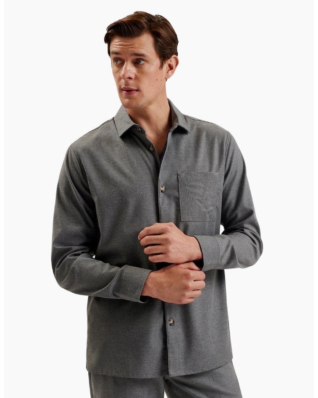 Ted Baker Gray Gaius Oversized Wool Blend Light Shirt for men