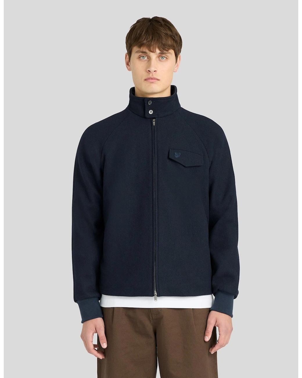 Lyle & Scott Blue Wool Harrington Jacket for men