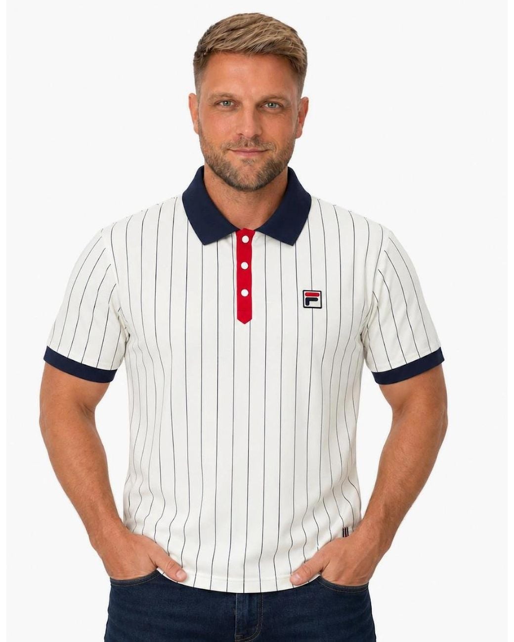 Fila White Bb1 Classic Striped Polo Shirt for men
