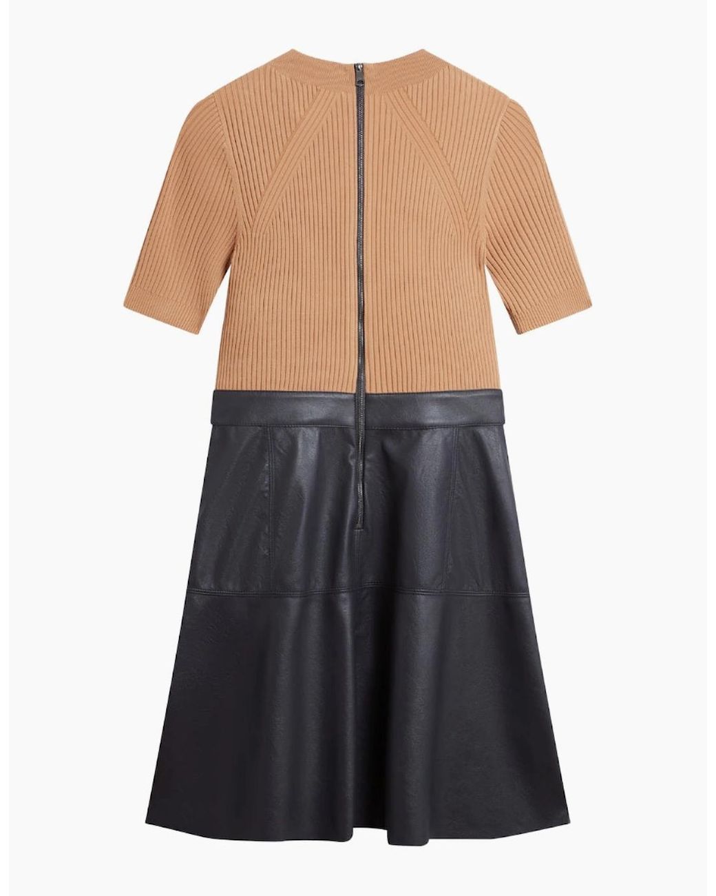Ted Baker Black Olivia Knit Bodice Faux Leather Skirt Dress