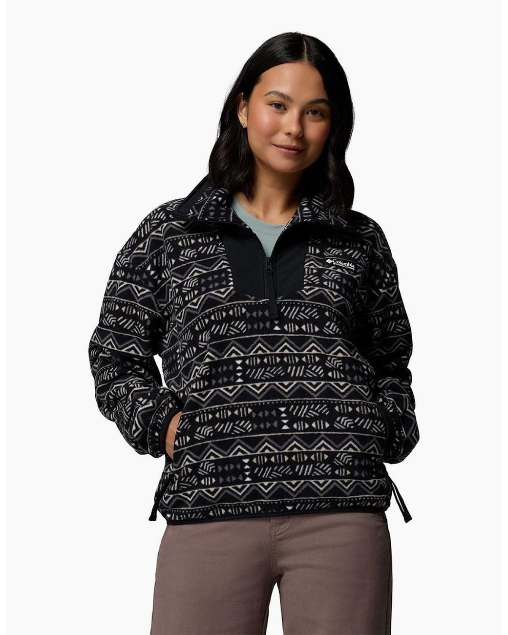 Columbia Black Sequoia Grove Printed Half Zip Polyester Fleece Pullover