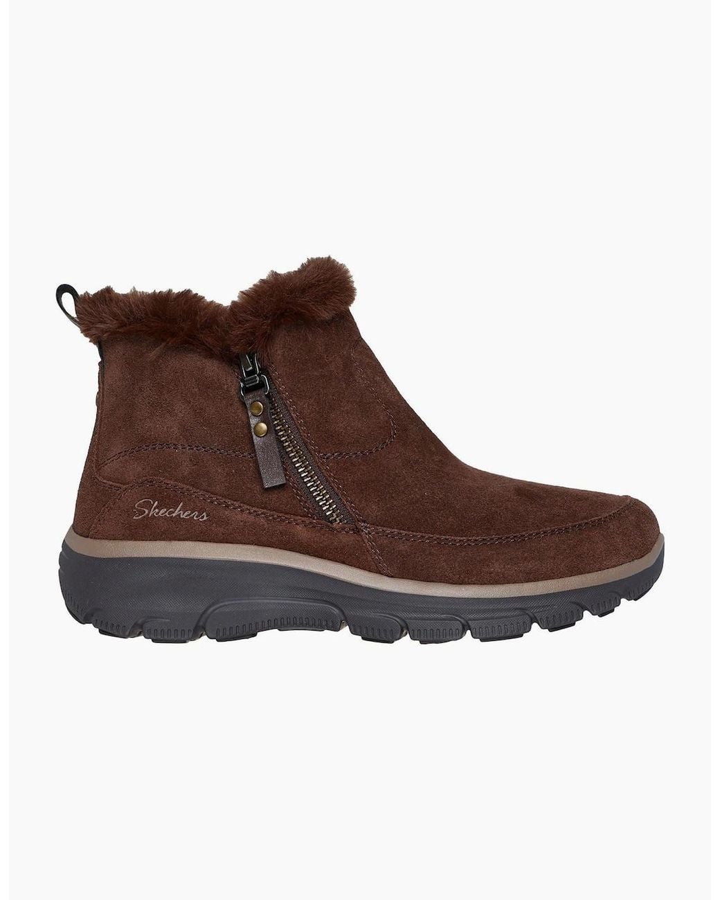 Skechers Brown Easy Going Cool Zip! Leather Chocolate Winter Ankle Boots