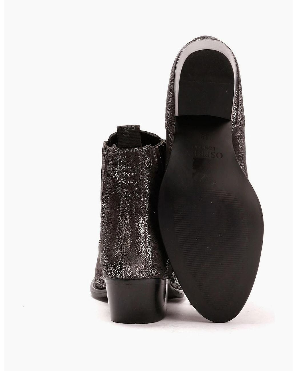 Osprey Black London The Janey Leather Gunmetal Ankle Boots