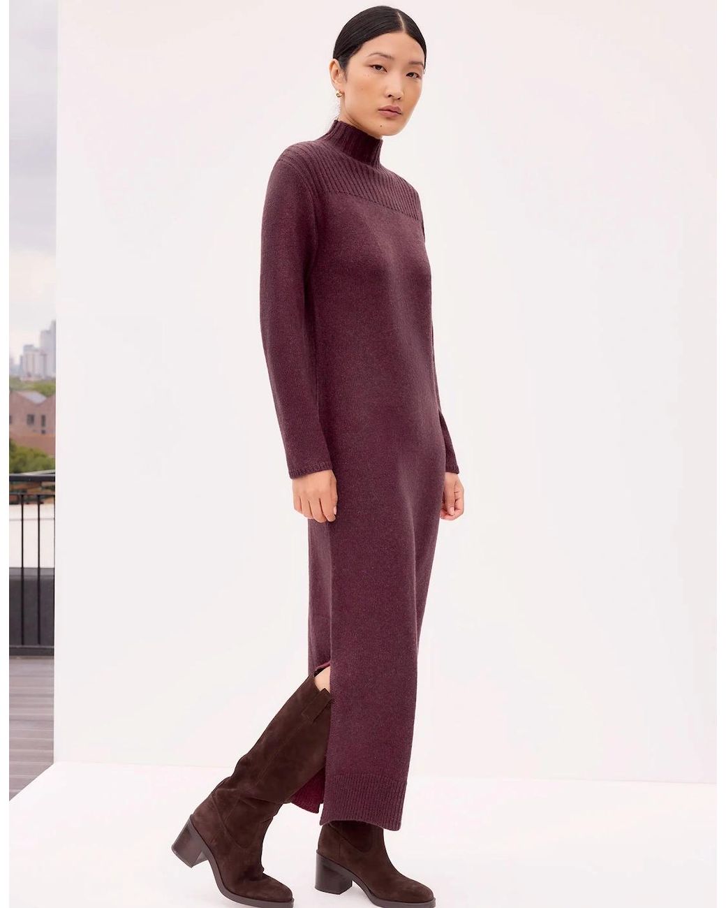 Ro&zo Purple Burgundy Rib Knit High Neck Dress