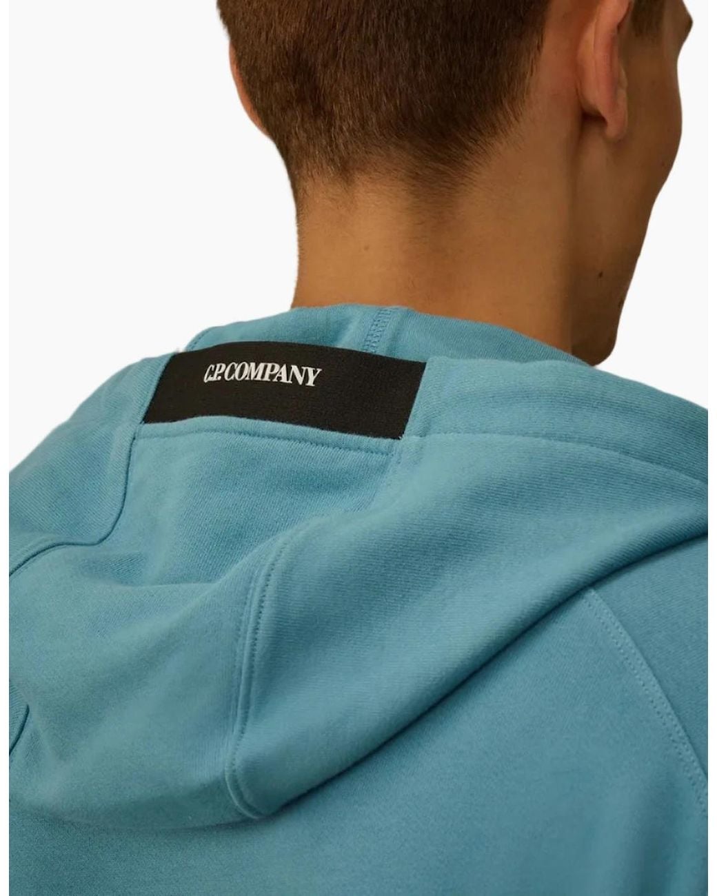 C P Company Green Diagonal Raised Fleece Lens Hoodie for men