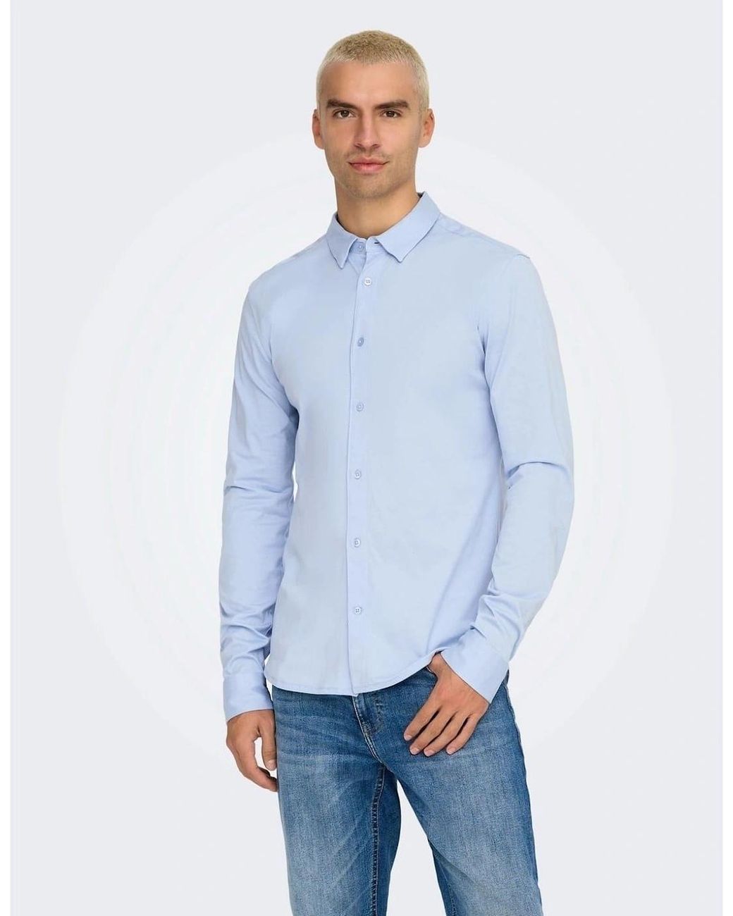 ONLY Blue Regular Fit Long Sleeve Shirt for men