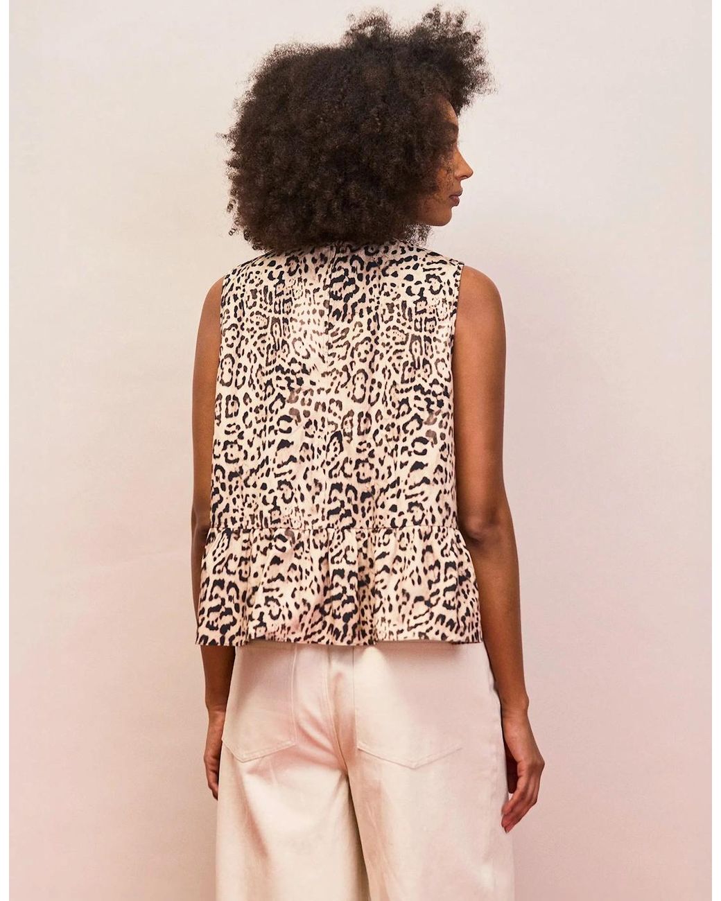Ro&zo Brown Leopard Print Cotton Peplum Top