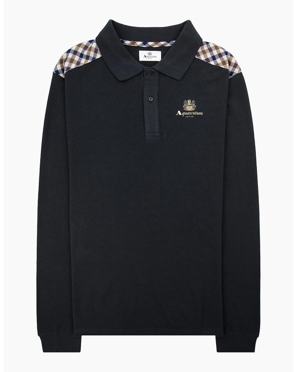 Aquascutum Black Stripes Piquet L/S Polo 16 for men