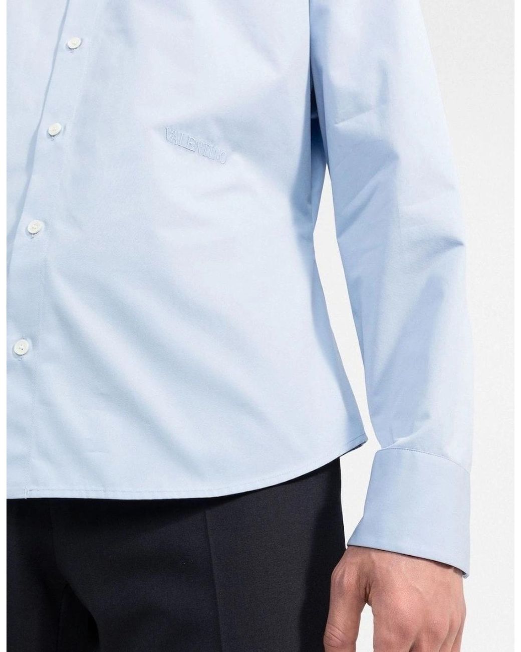 Valentino Blue Cotton Popeline Shirt for men