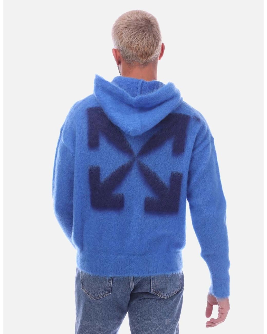 Off-White c/o Virgil Abloh Arrow Mohair Skate Knit Hoodie in Blue