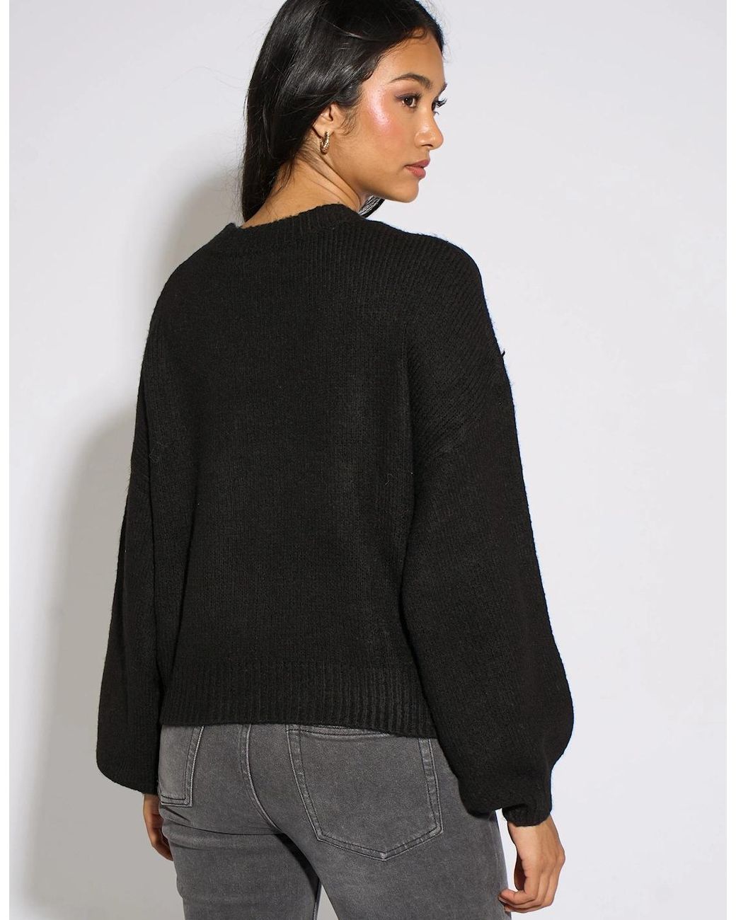 Gini London Black Contrast Bow Pattern Oversized Jumper
